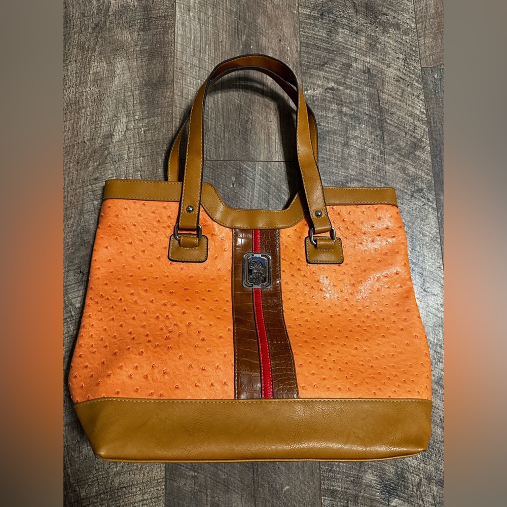 NWOT US POLO ASSN Orange and Brown With Red Line Tote Bag